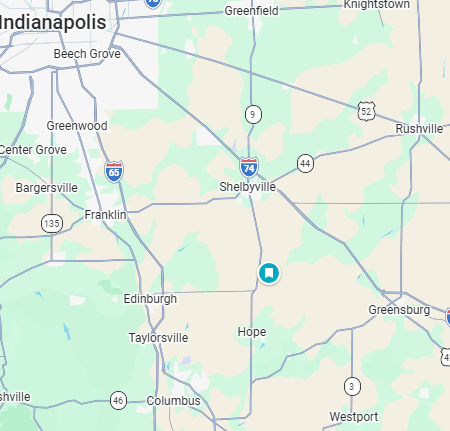 Map of Nance Mosquito Solutions service area around Shelbyville, Indiana